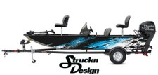 Boat Wrap Black White Cyan Vinyl Graphic Decal Kit Fish Abstract Splatter Line