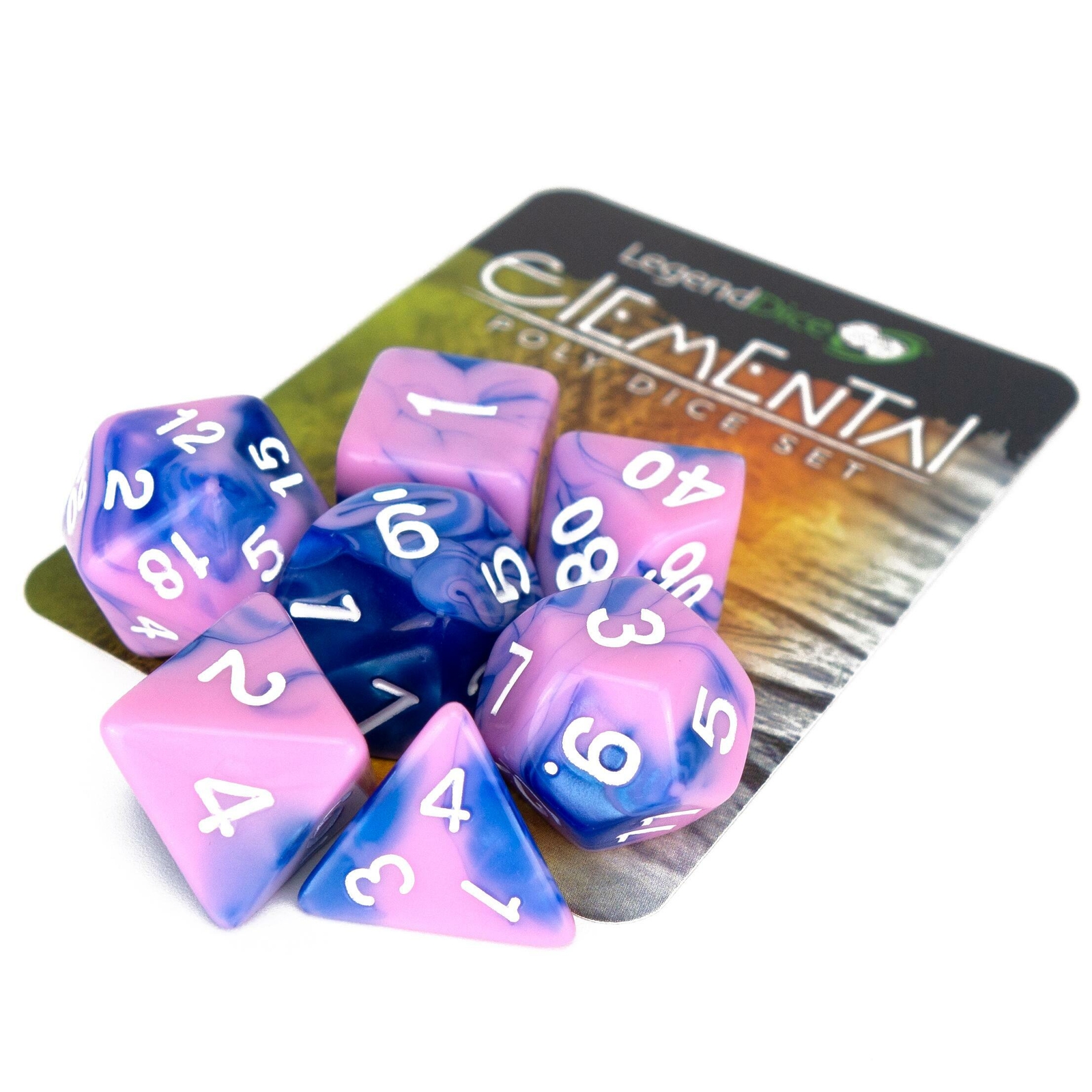 RPG Dice Set - Poly Dice Set - Elemental - Pink and Blue
