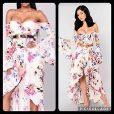 Fashion Nova Floral Off Shoulder High Low Dress Sz S NWOT