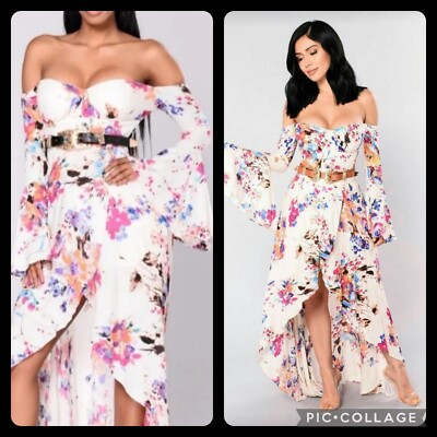 Fashion Nova Floral Off Shoulder High Low Dress Sz S NWOT | eBay