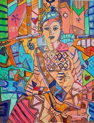 Original Mario Mendoza Königin Farah Persisch Iran Pahlavi Kunst Ölgemälde Selten