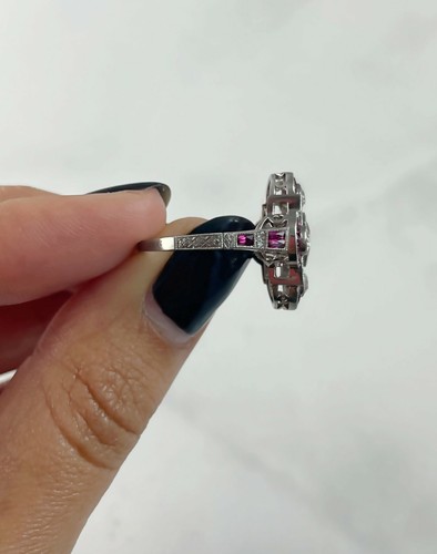 Ruby Diamond Platinum Ring Art Deco Antique Estate Finish Certified Natural - Picture 5 of 7