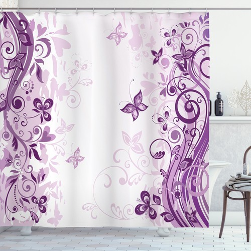 Illustration of Fairy Butterflies with Floral Patterns Decor Shower Curtain Set