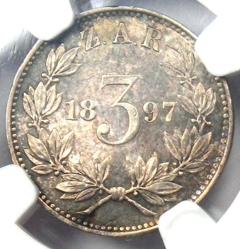 1897 South Africa Threepence (3D) - NGC MS62 - Rare Date BU UNC Zar Coin - Picture 4 of 4
