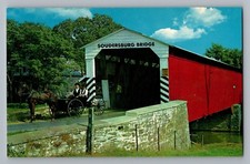 Soudersburg Pennsylvania PA Covered Bridge Dutch Amish Buggy Postcard 1950s