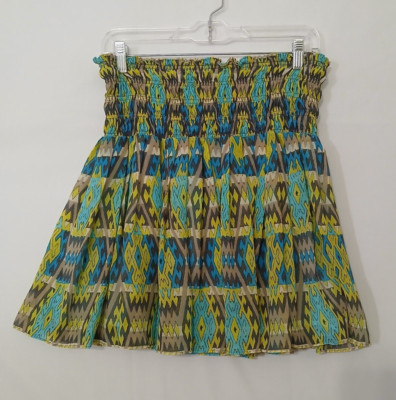 Joe Fresh Full Circle Skirt Ruched Elastic Waist Lined Geometric Large
