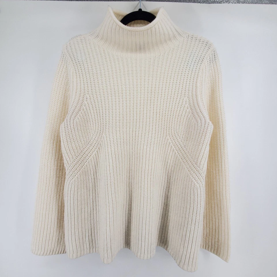 Suéter tejido grueso con mangas de campana Cremleuix mezcla de lana crema cuello falso | S