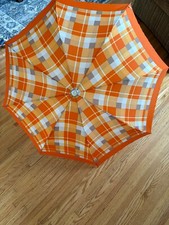 VTG "KOBOLD" Umbrella 60s 70s Plano Orange Brown White Plaid