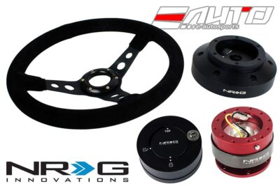 NRG 350 3'' Deep Steering Wheel Suede BK/101 Hub/2.0 Red Quick Release/Lock Matt