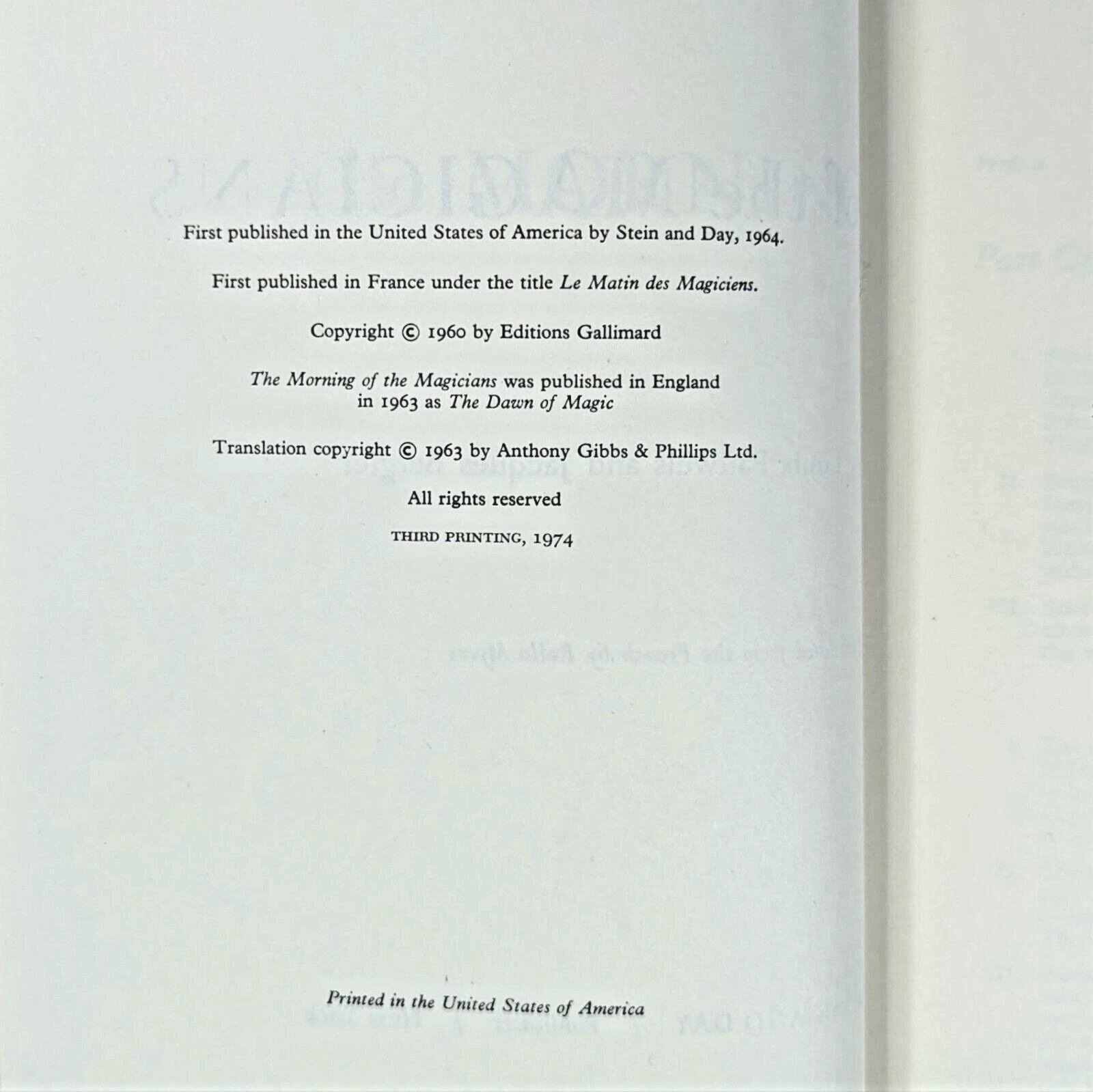 Louis Pauwels, J Bergier MORNING OF THE MAGICIANS 1974 HC DJ VG 3rd Stein print - 画像3/14