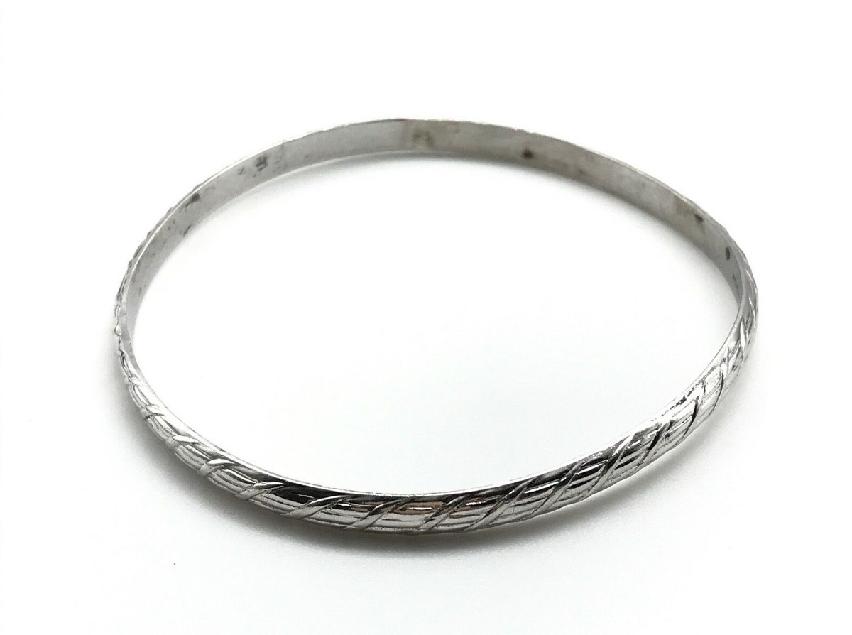 アクセサリー Vintage Silver Twist Bar Bangle 925 Wells Vintage 925 Sterling Silver Woven Twist Pattern Thin