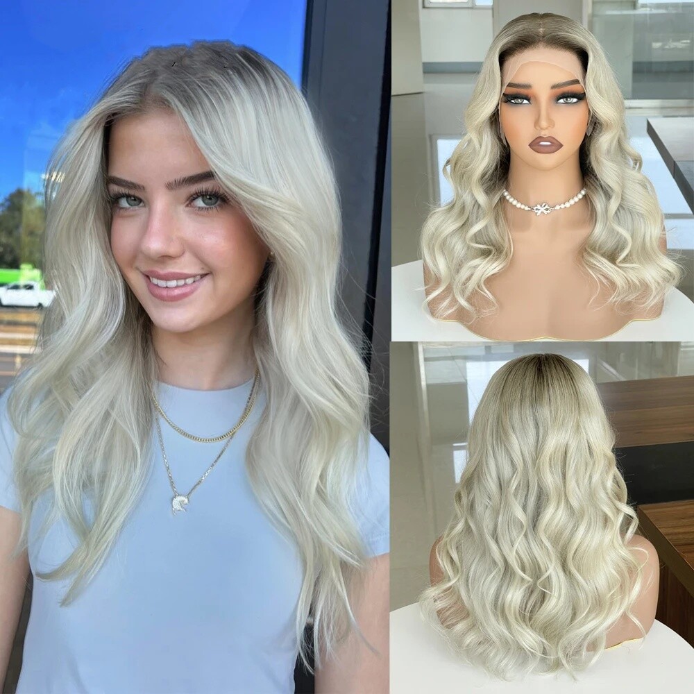 Darkroot  Blonde Indian Remy Wig 20-22 inches Lace Front Middle Part Dark Root to Blonde Wig W19 main image 2