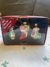 NIB Set Of 3 Snowman, Penguin, Stocking Blown Glass  Hand Painted Ornaments