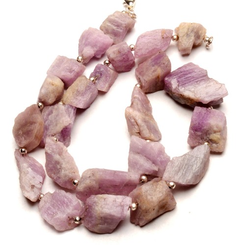 Kunzite Gem Rough Unpolished 15 to 24 mm Size Nugget Beads Necklace 18" - Picture 2 of 14