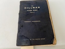Hillman Super Minx Owners handbook with some vintage bills