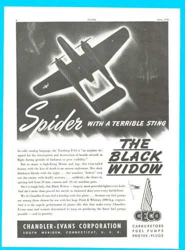 1945 WWII Northrop P 61 Black Widow Bomber Flugzeug Druck Anzeige Meriden Connecticut