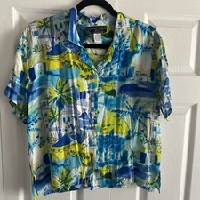 Robert Louis Women's Short Sleeve Button Down Casual Vacation Resort Small