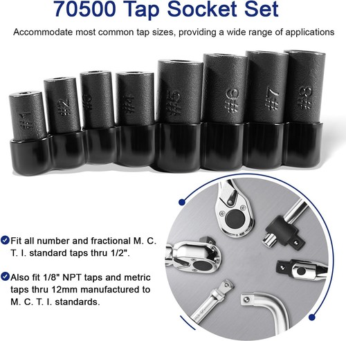 8-Piece 70500 Tap Socket Set Use with 1/4" & 3/8" Drive Fit Fractional MCTI Tap - Picture 2 of 9