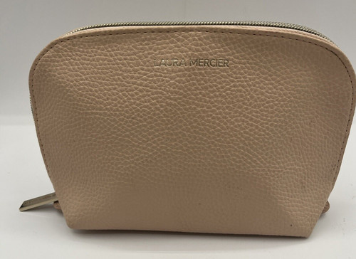 Laura Mercier Beige Make Up Cosmetic Bag New Faux Leather Look Zipper Closure
