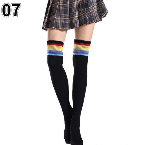 2 Pairs Lady Rainbow Striped Over The Knee Leg Socks Lolita Boot Stockings Soft - Picture 19 of 20