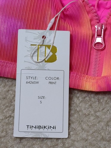 Tinibikini Tini Bikini Womens Small 2 Piece HotPink Orange Zipper Strappy - Picture 6 of 9