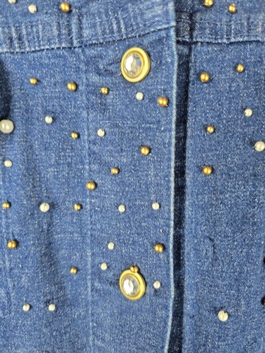Quacker Factory Womens 3X Denim Blouse With Gold & Pearl Heart Embellishments - Picture 4 of 8
