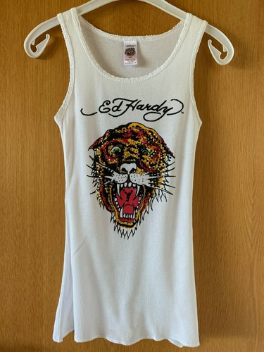 Damen Shirt Top Armlos ED HARDY by Christian Audigier One Size weiss Baumwolle - Bild 3 von 10