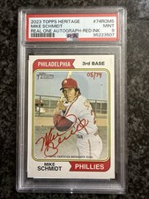2023 Topps Heritage Real One Red Ink #/74 Auto Mike Schmidt PSA 9 Mint