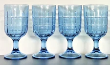 Anchor Hocking TARTAN PLAID Cobalt Blue Water/Iced Tea Goblets *4pc **12oz