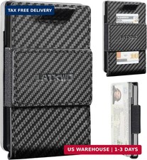 Carbon Fiber Pull Tab Metal Wallet for Men RFID Blocking Card Holder Cash Strap