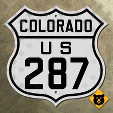 Colorado US Route 287 highway marker road sign 1935 Fort Collins Denver 16x16
