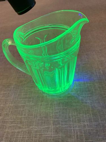 Vintage Anchor Hocking Glass Pitcher Colonial Green Uranium Depression Glass 5”