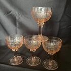 Set of 4 Anchor Hocking Pink Mayfair Open Rose 4” Cocktail Stem Depression Glass