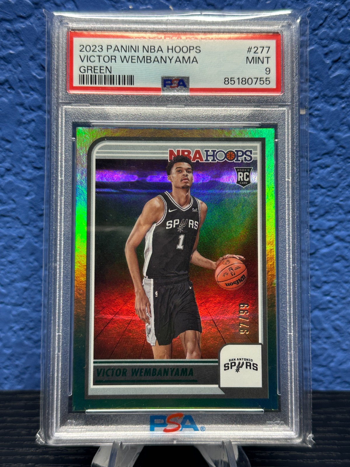 2023-24 Panini Hoops Victor Wembanyama Rookie Green Foil /99 #277 Spurs PSA 9