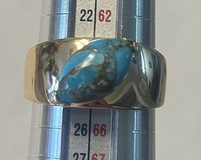 MCGI Sterling Silver 925 Turquoise Solitaire Ring Gold Plated Size 10.75