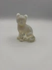 Vintage Marked Fenton Opalescent White Art Glass Sitting Cat Figurine 3.5”