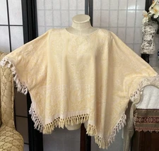 April Cornell for Jackie Originals NWT/D Cotton Fringe Woven Poncho Yellows/Crms