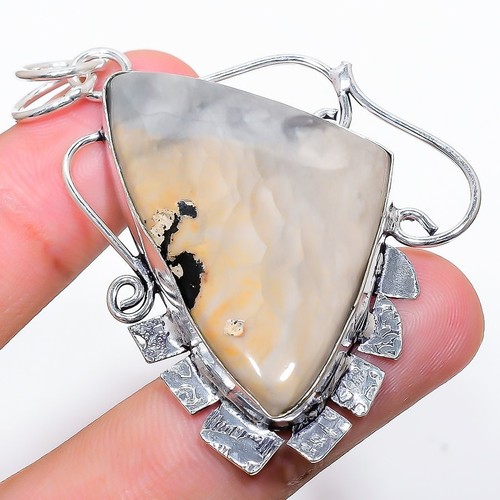 Dendrite Opale Gemma Artigianale 925 Sterling Argento Ciondolo Gioielli 6cm