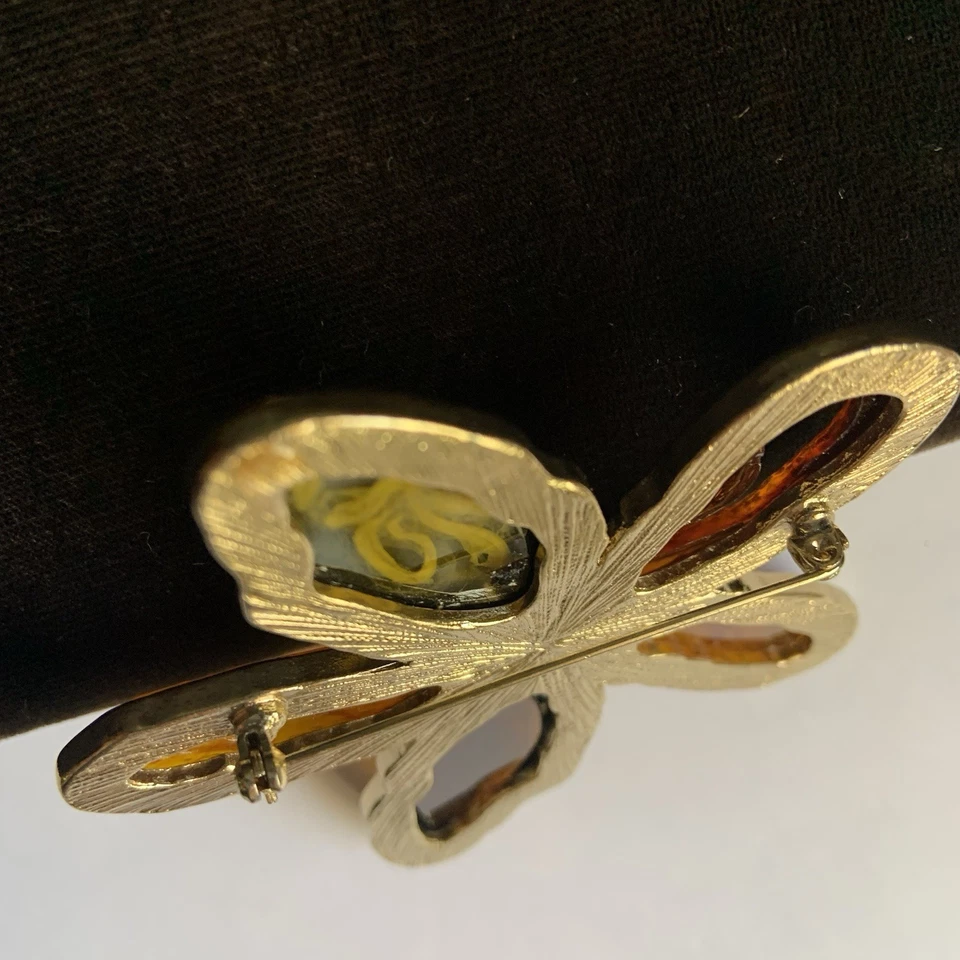 Coldwater Creek 珠宝金棕色琥珀色人造玛瑙大花胸针 — 第 4/4 张图片