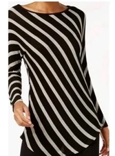 Lot of 2 INC Top shirt tunic size XL black Gray Striped International Concepts