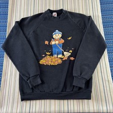 Vintage Jerzees Sweatshirt Womens Large Teddy Bear Leaves Graphic Made USA 90s