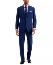 Nautica Men's 2-pc Suit Jacket Blazer 42R Solid Blue Pants 36W 32L