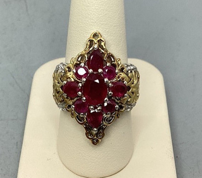 STS Chuck Clemency Sterlingsilber Rubin Cocktail Ring mit Gold Vermeil Akzenten
