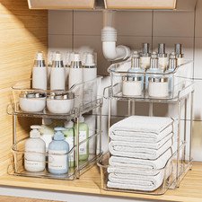 2-Tier under Sink Organizers and Storage, Multi-Purpose Stackable Bathroom Cabin
