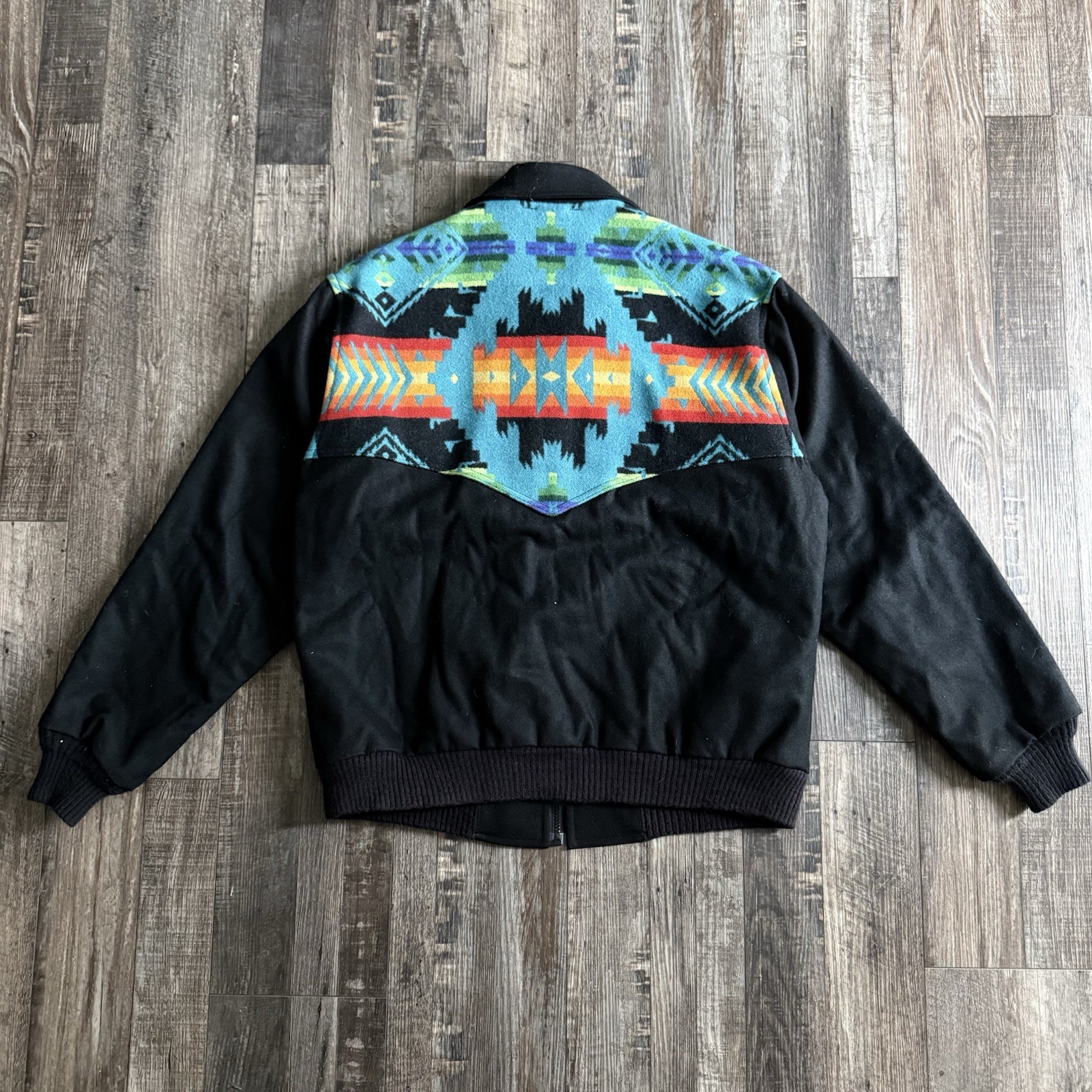 Pendleton black wool bomber jacket with colorful … - image 5