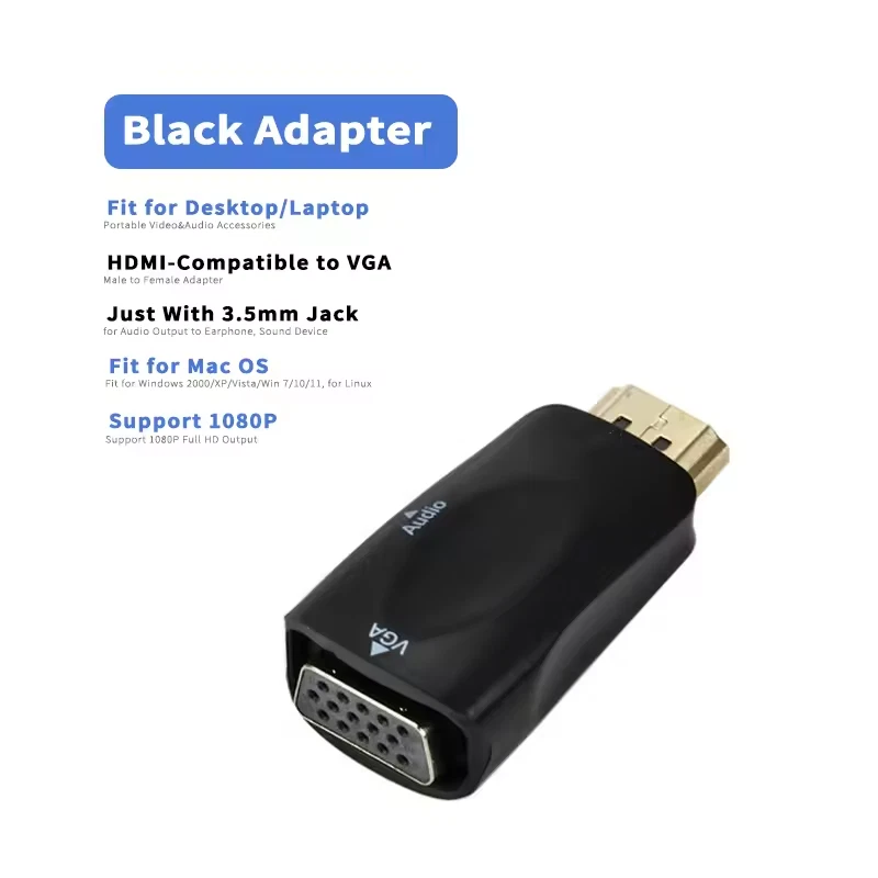 Adapter HDMI Stecker auf S-VGA D-SUB Buchse Audio Klinke Konverter Converter - Bild 2 von 4