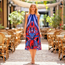 Banana Republic Women's Size 6 Sleeveless Psychedelic Print Halter A-Line Dress