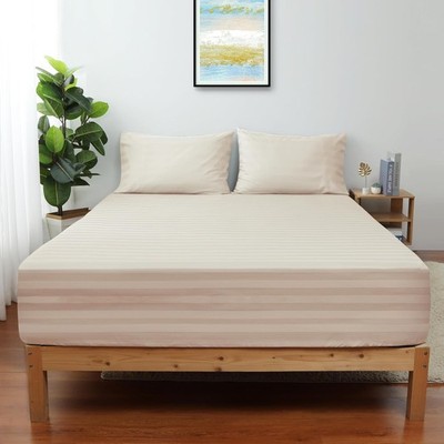Queen Size Striped Fitted Sheet Only Beige Color 100% Egyptian Cotton 600 Thr...