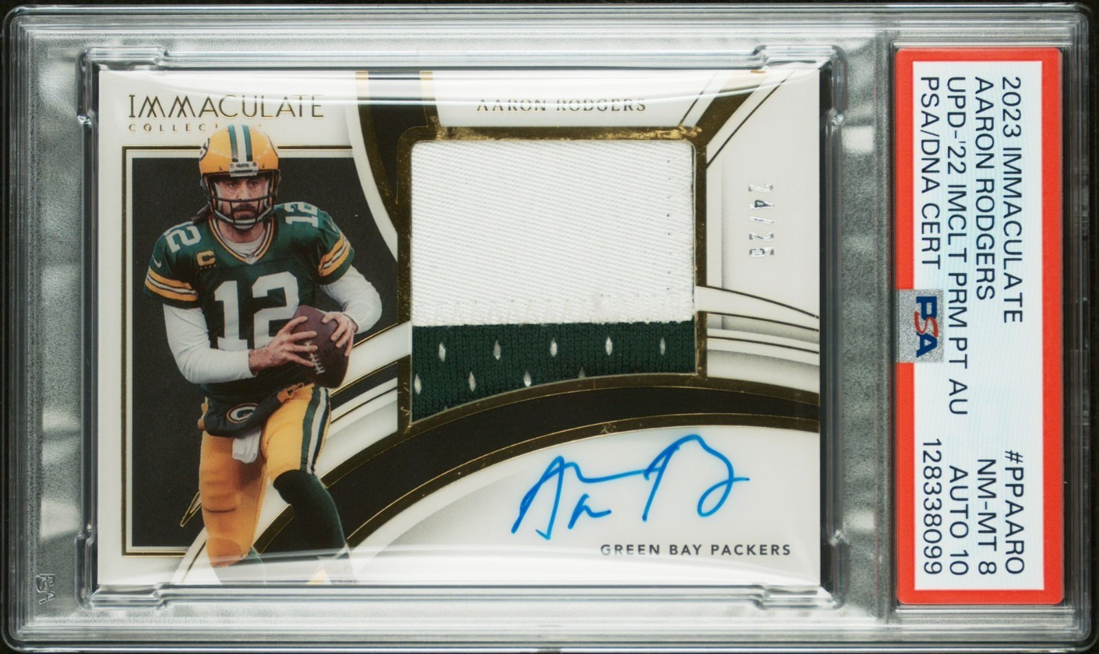 Aaron Rodgers Autographed Signed Green Bay Packers 2023 Immaculate Moves PSA 10 Auto #/25 WORN Patch 