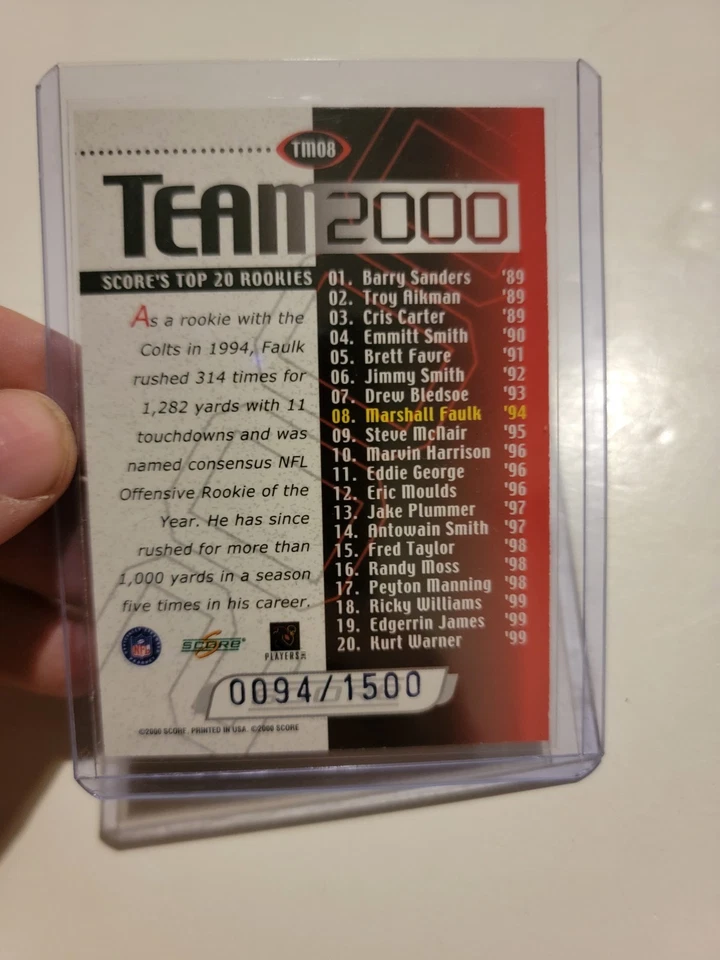 Marshall Faulk 1994 Puntuación RC #277 NFL HOF Indianapolis Colts Rams Raro/1500 Rc Foto 2 de 2